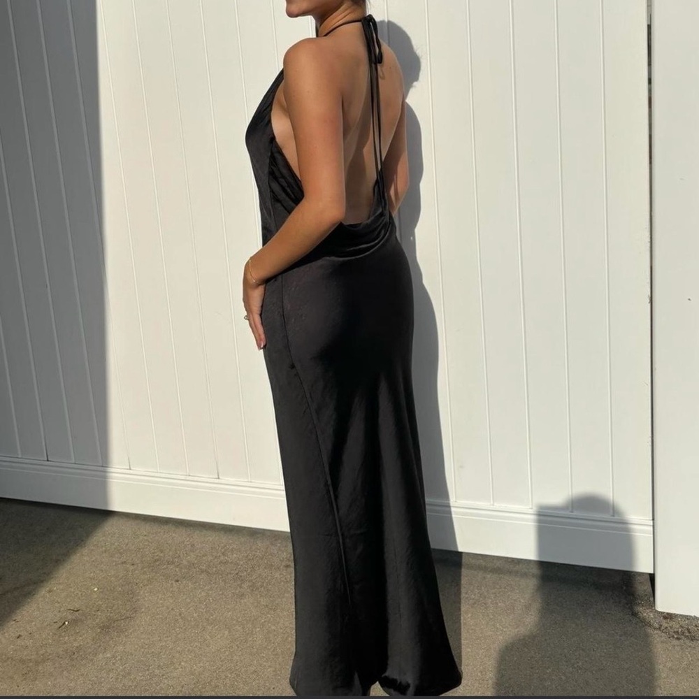 Meshki Black Backless Halter Maxi Dress
